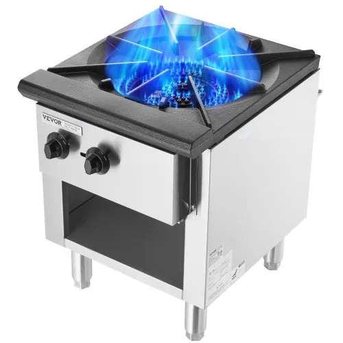 VEVOR Commercial Gas Stove with Cabinet, Propane and Natural Gas Countertop Cooking Stove Range, Stainless Steel Gas Hot Plate, Commercial Cooking Equipment for Restaurant, 90,000 BTU