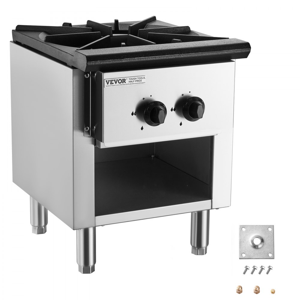 VEVOR Commercial Gas Stove with Cabinet, Propane and Natural Gas Countertop Cooking Stove Range, Stainless Steel Gas Hot Plate, Commercial Cooking Equipment for Restaurant, 26KW