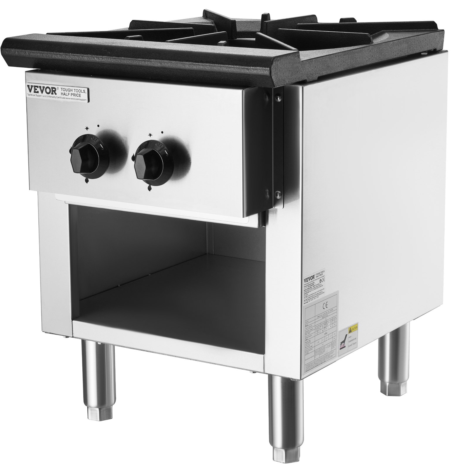 VEVOR Commercial Gas Stove with Cabinet, Propane and Natural Gas Countertop Cooking Stove Range, Stainless Steel Gas Hot Plate, Commercial Cooking Equipment for Restaurant, 26KW