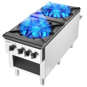 VEVOR Commercial Gas Stove with 2 Burners, Propane and Natural Gas Countertop Cooking Stove Range, Stainless Steel Gas Hot Plate, Commercial Cooking Equipment for Restaurant, 180,000 BTU | VEVOR US