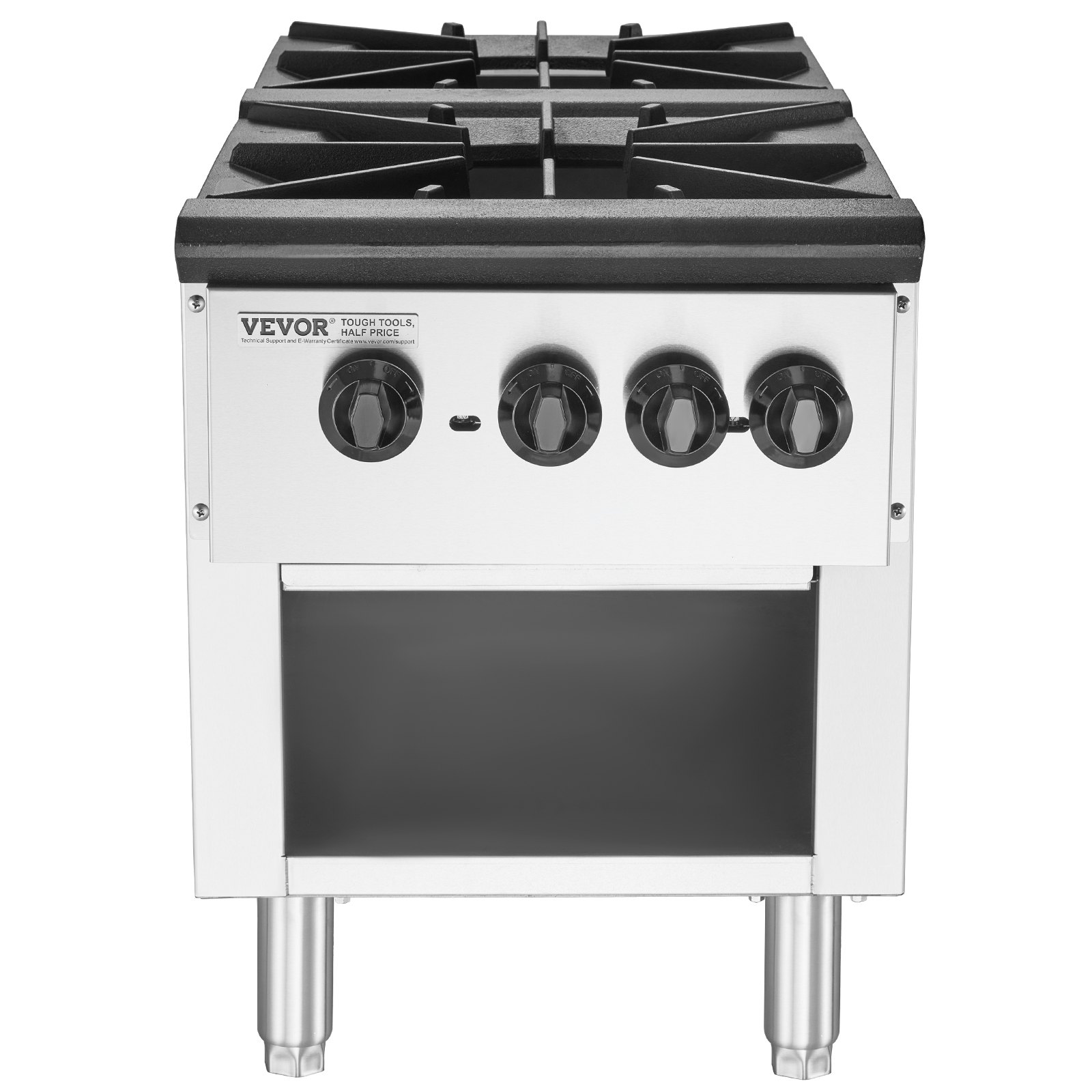 VEVOR Commercial Gas Stove with 2 Burners, Propane and Natural Gas Countertop Cooking Stove Range, Stainless Steel Gas Hot Plate, Commercial Cooking Equipment for Restaurant, 180,000 BTU
