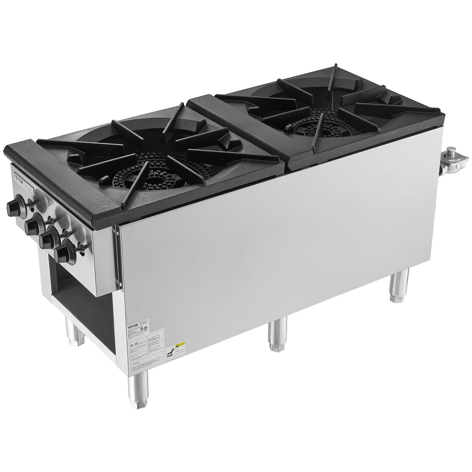 VEVOR Commercial Gas Stove with 2 Burners, Propane and Natural Gas Countertop Cooking Stove Range, Stainless Steel Gas Hot Plate, Commercial Cooking Equipment for Restaurant, 180,000 BTU