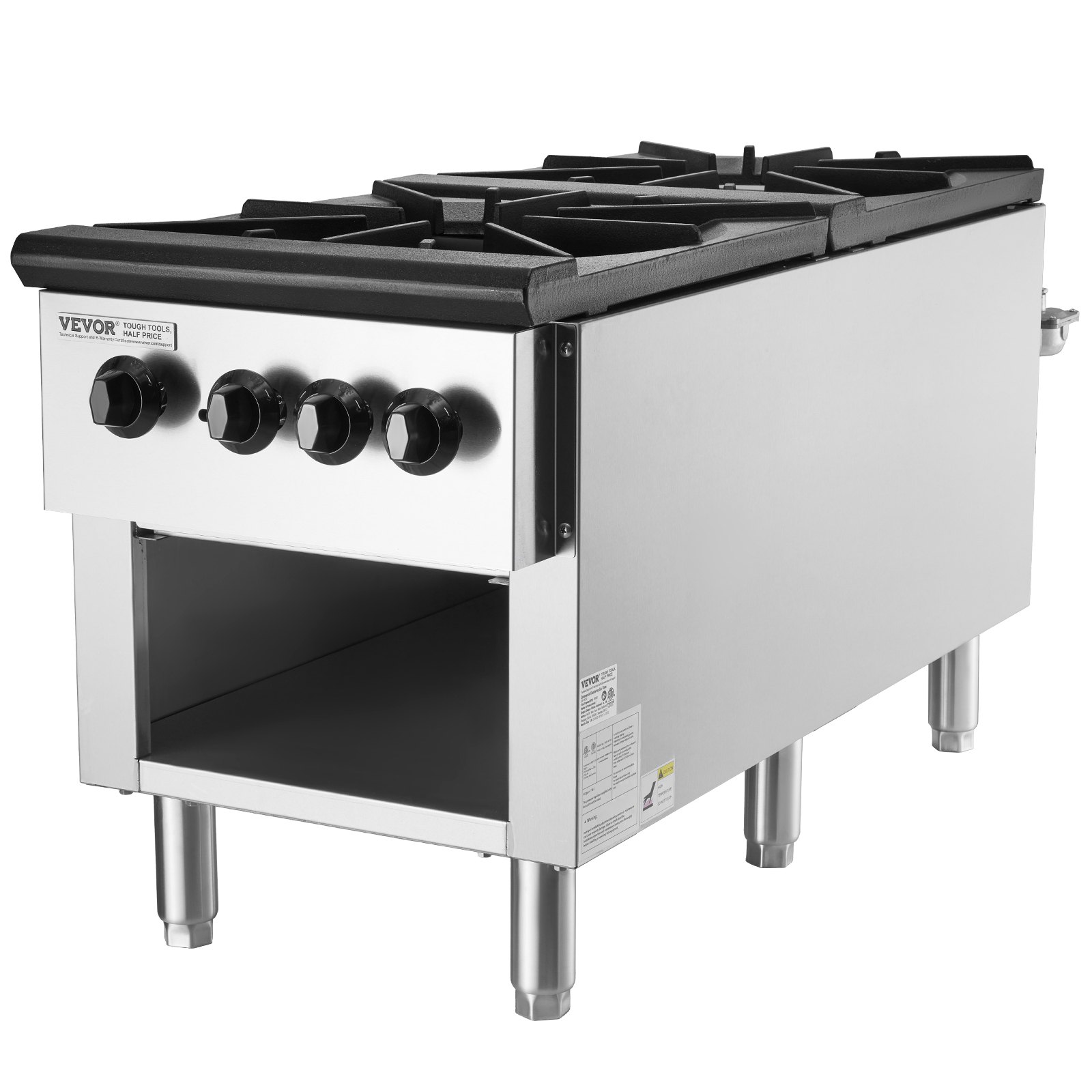 VEVOR Commercial Gas Stove with 2 Burners, Propane and Natural Gas Countertop Cooking Stove Range, Stainless Steel Gas Hot Plate, Commercial Cooking Equipment for Restaurant, 180,000 BTU