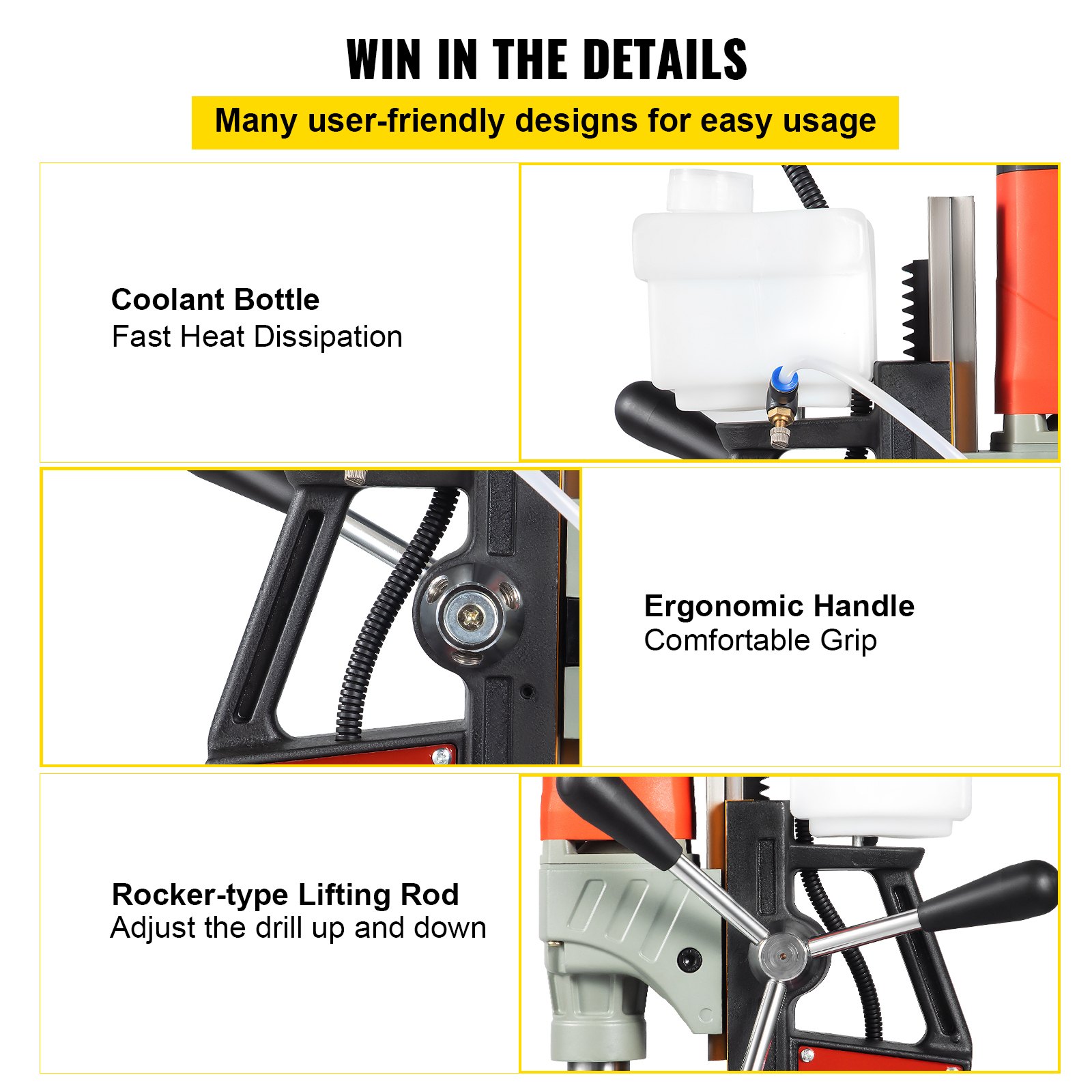 VEVOR Magnetic Drill, 1200W 1.57\" Boring Diameter, 2922lbf/13000N Portable Electric Mag Drill Press with Double Dovetail Rail, 580 RPM Variable Speed Drilling Machine for any Surface, CE Listed
