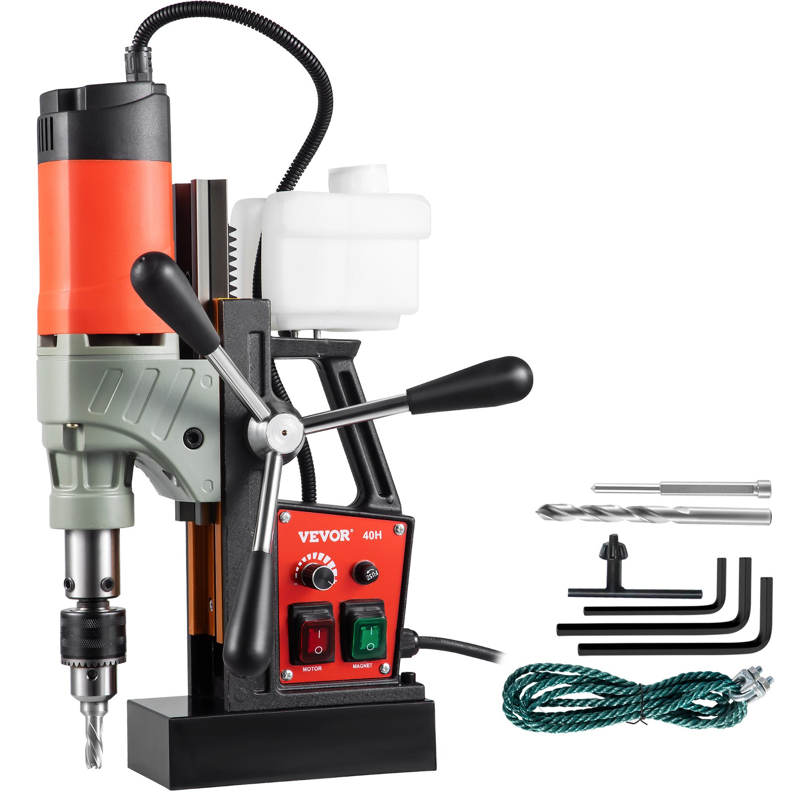 VEVOR Magnetic Drill, 1200W 1.57\" Boring Diameter, 2922lbf/13000N Portable Electric Mag Drill Press with Double Dovetail Rail, 580 RPM Variable Speed Drilling Machine for any Surface, CE Listed