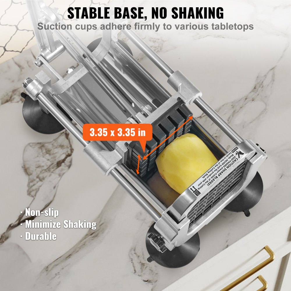 VEVOR French Fry Cutter, Stainless Steel Blade Potato Slicer, Manual Potato Chopper Cutter with Suction Cups, Fries Cutter for Potato, French Fries, Cucumber, Vegetables, Carrot
