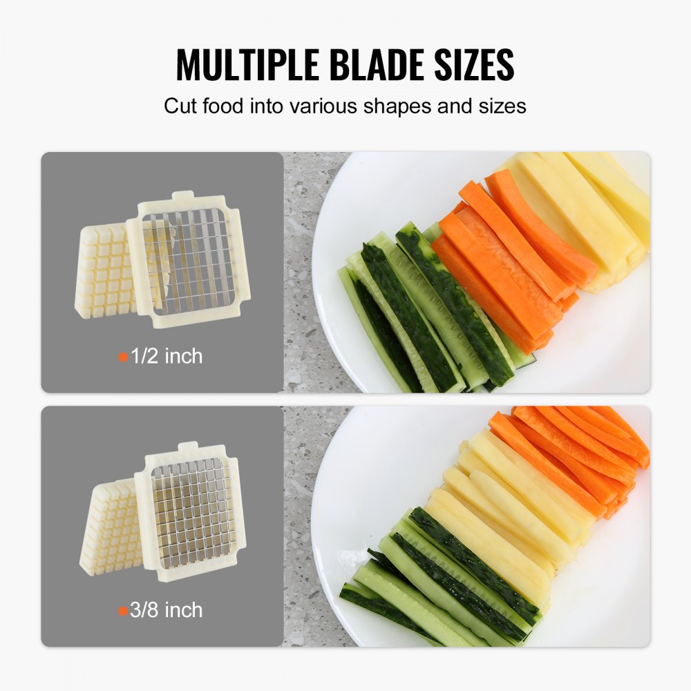 VEVOR Electric French Fry Cutter, Potato Slicer with 1/2-Inch and 3/8-Inch Stainless Steel Blades, Potato Cutter Chopper w/ Anti-slip Feet, Great for Potato, French Fries, Cucumber, Vegetables, Carrot