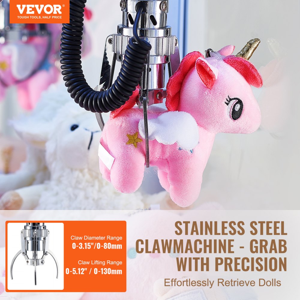 VEVOR Claw Machine, 0-80mm Jaw Diameter 0-130mm Jaw lifting, Crane Prize Grabber Commercial Arcade Game Toys, Cool Fun Grab-And-Win Machine w/ Light and Sound, Kids Dispenser Vending Toy,Boys &Girls