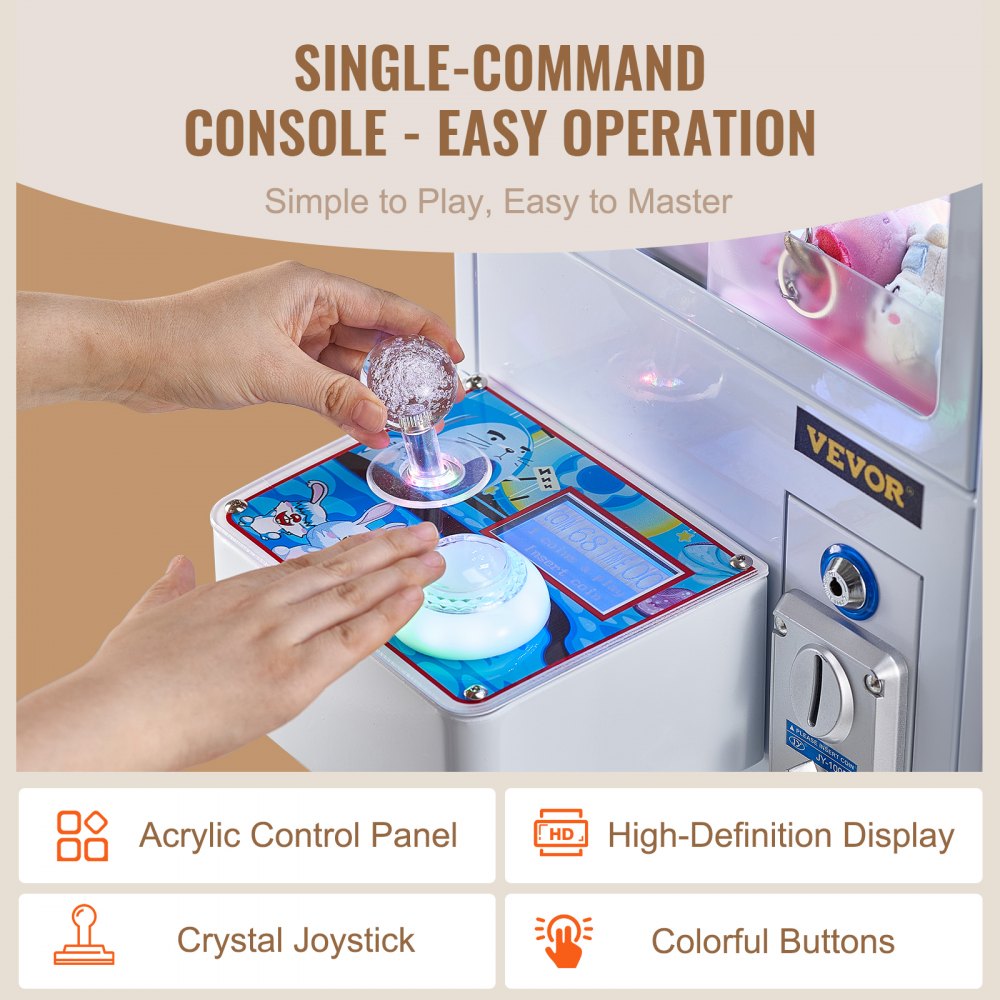 VEVOR Claw Machine, 0-80mm Jaw Diameter 0-130mm Jaw lifting, Crane Prize Grabber Commercial Arcade Game Toys, Cool Fun Grab-And-Win Machine w/ Light and Sound, Kids Dispenser Vending Toy,Boys &Girls