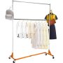 Rack VEVOR Z, rack para roupas com base Z de grau industrial, rack para roupas Z com rolamento ajustável em altura, rack para roupas com base Z em aço resistente com rodízios com trava, para loja de roupas domésticas com trilho suspenso laranja