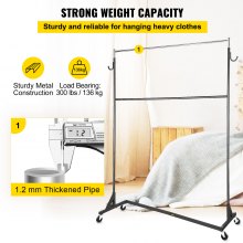 VEVOR Z Rack, Industrial Grade Z Base Garment Rack, Height Adjustable Rolling Z Garment Rack, Sturdy Steel Z Base Clothing Rack w/ Lockable Casters, for Home Clothing Store w/ Add-on Hang Rail Black