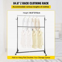 VEVOR Z Rack, Industrial Grade Z Base Garment Rack, Height Adjustable Rolling Z Garment Rack, Sturdy Steel Z Base Clothing Rack w/ Lockable Casters, for Home Clothing Store w/ Add-on Hang Rail Black