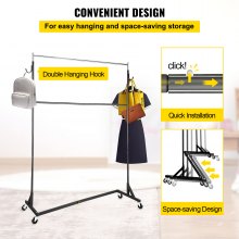 VEVOR Z Rack, Industrial Grade Z Base Garment Rack, Height Adjustable Rolling Z Garment Rack, Sturdy Steel Z Base Clothing Rack w/ Lockable Casters, for Home Clothing Store w/ Add-on Hang Rail Black