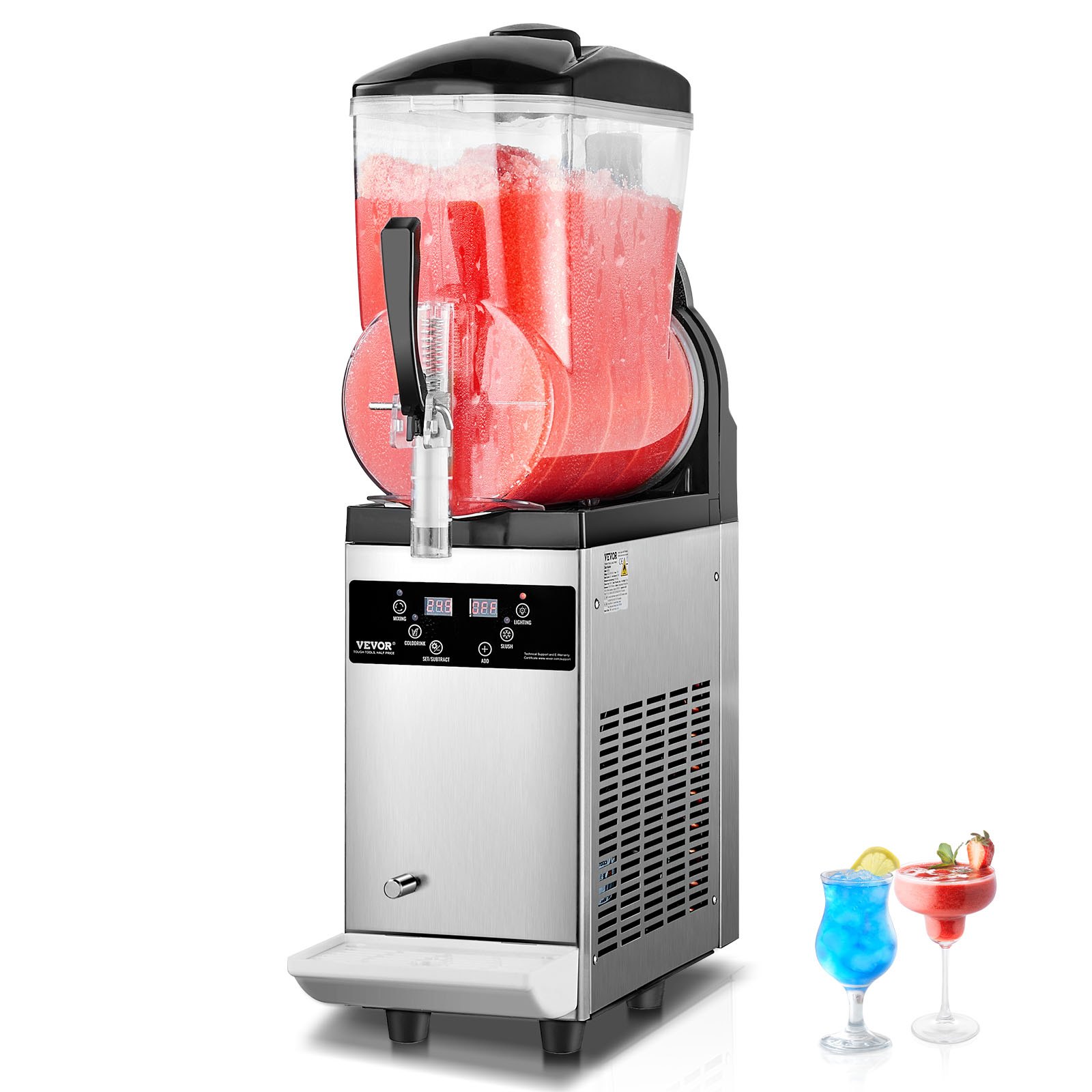VEVOR Commercial Slushy Machine, 12L Single Tank Frozen Drink Machine, 48 Cups Stainless Steel Margarita Smoothie Frozen Drink Maker, Slushie Maker for Home Party Restaurants Cafe Bars