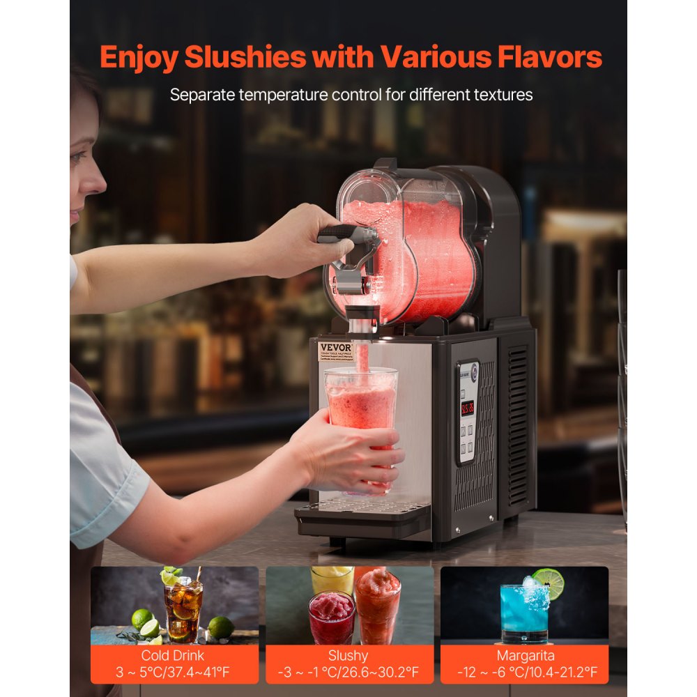 VEVOR Commercial Slushy Machine, 3L Single Tank Frozen Drink Machine, 12 Cups Stainless Steel Margarita Smoothie Frozen Drink Maker, Slushie Maker for Home Party Restaurants Cafe Bars