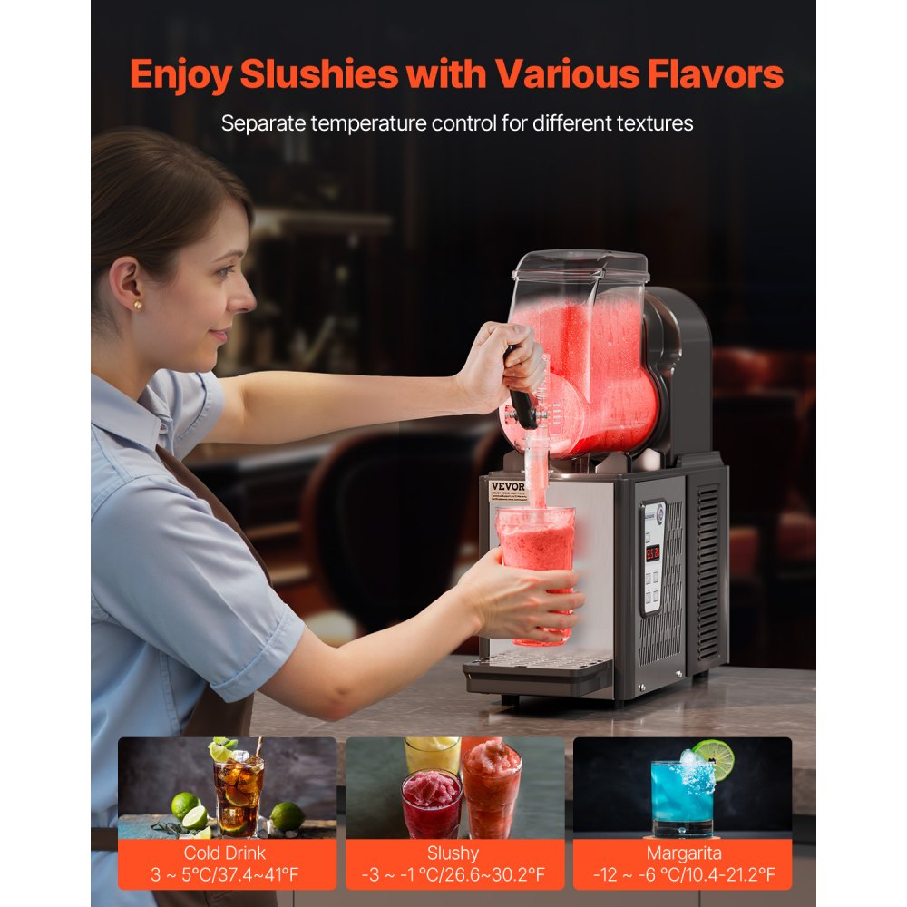 VEVOR Commercial Slushy Machine, 4L Single Tank Frozen Drink Machine, 16 Cups Stainless Steel Margarita Smoothie Frozen Drink Maker, Slushie Maker for Home Party Restaurants Cafe Bars