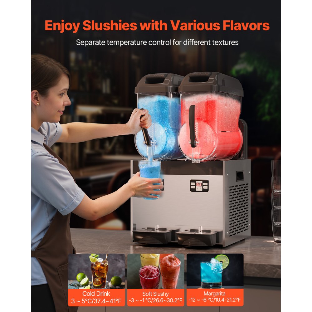 VEVOR Commercial Slushy Machine, 12Lx2 Double Tank Frozen Drink Machine, 96 Cups Stainless Steel Margarita Smoothie Frozen Drink Maker, Slushie Maker for Home Party Restaurants Cafe Bars