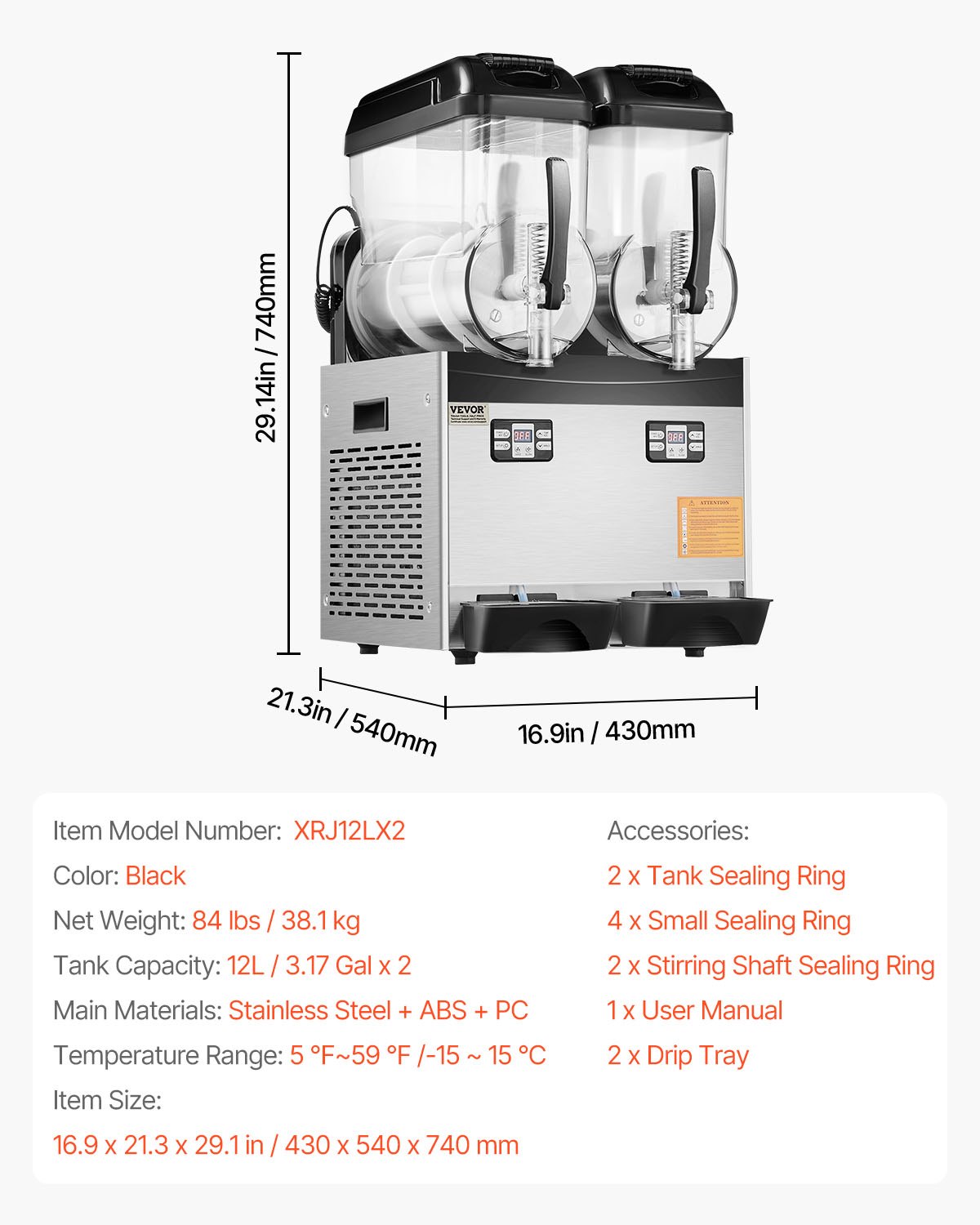 VEVOR Commercial Slushy Machine, 12Lx2 Double Tank Frozen Drink Machine, 96 Cups Stainless Steel Margarita Smoothie Frozen Drink Maker, Slushie Maker for Home Party Restaurants Cafe Bars