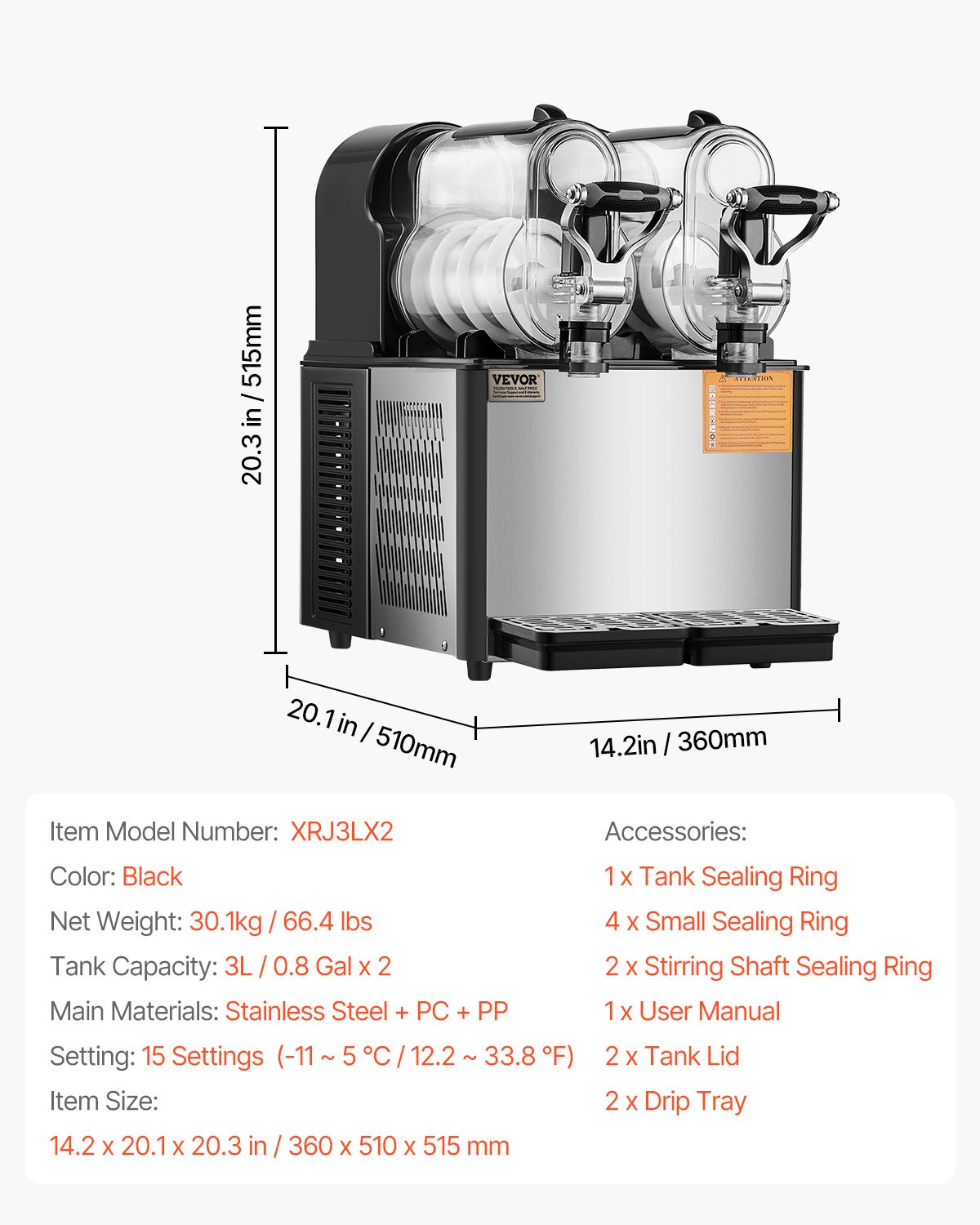 VEVOR Commercial Slushy Machine, 3Lx2 Double Tank Frozen Drink Machine, 24 Cups Stainless Steel Margarita Smoothie Frozen Drink Maker, Slushie Maker for Home Party Restaurants Cafe Bars