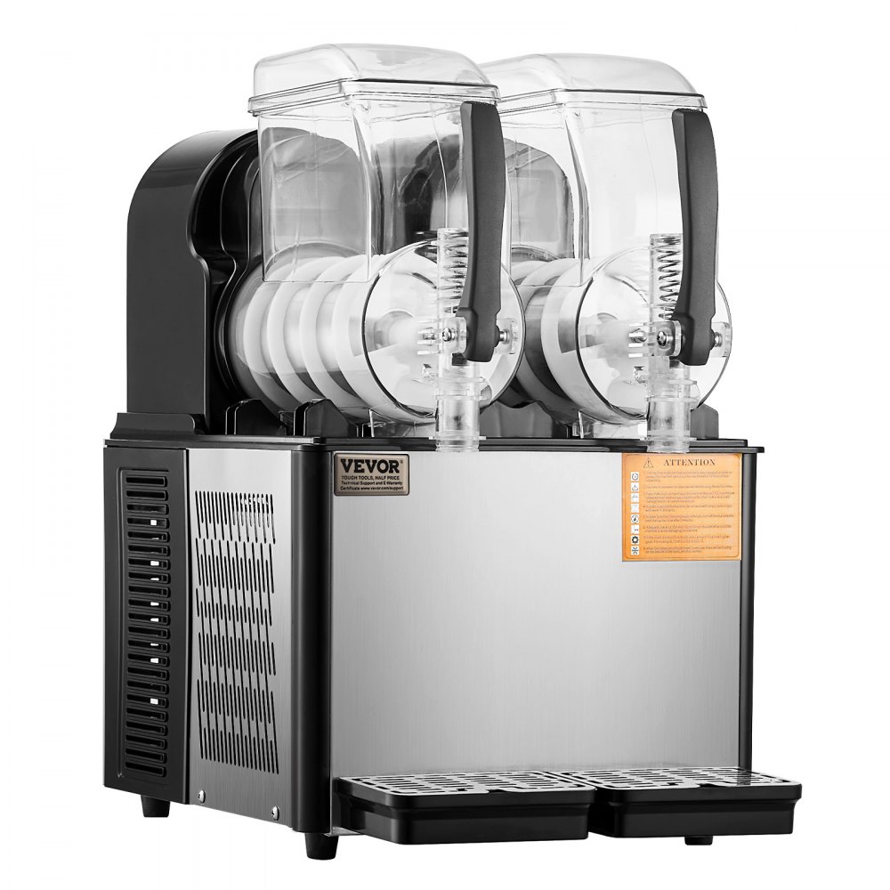 VEVOR Commercial Slushy Machine, 4Lx2 Double Tank Frozen Drink Machine, 32 Cups Stainless Steel Margarita Smoothie Frozen Drink Maker, Slushie Maker for Home Party Restaurants Cafe Bars