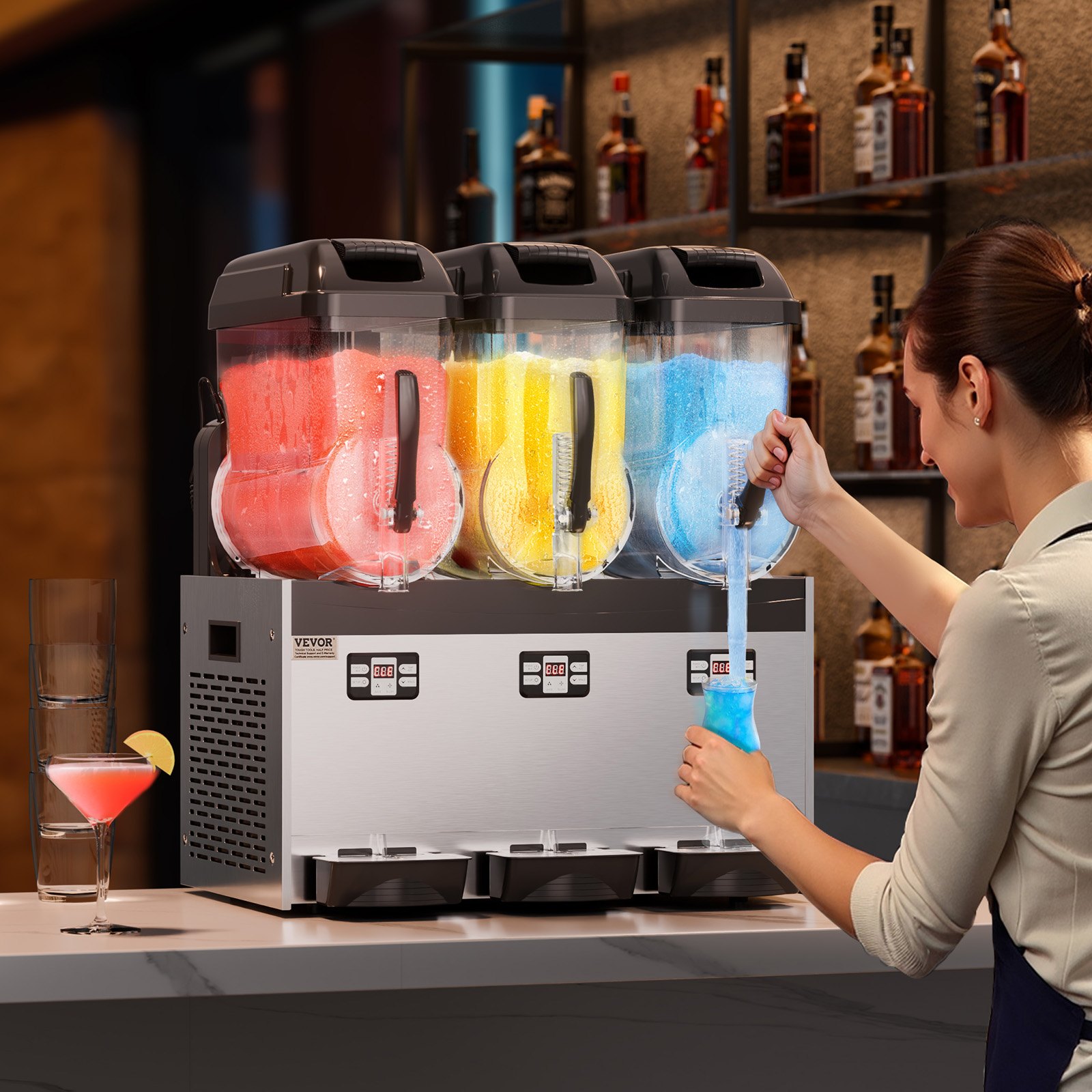 VEVOR Commercial Slushy Machine, 12Lx3 Triple Tank Frozen Drink Machine, 144 Cups Stainless Steel Margarita Smoothie Frozen Drink Maker, Slushie Maker for Home Party Restaurants Cafe Bars