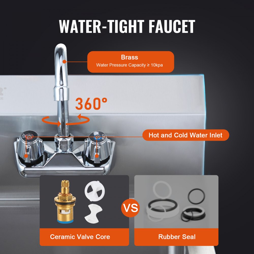 VEVOR Commercial Hand Sink with Faucet, Stainless Steel Sink for Washing, Small Hand Washing Sink, Wall Mount Hand Basin, Utility Sink for Restaurant, Kitchen, Bar, Garage and Home, 43 x 33 cm