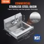 VEVOR 17"x12.8" Commercial Hand Wash Sink Wall Mount Basin Stainless Steel NSF