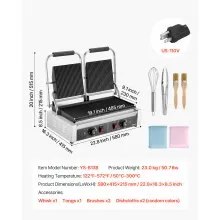 Commercial Panini Press Grill Electric Sandwich Maker Griddle Plate 19x9in