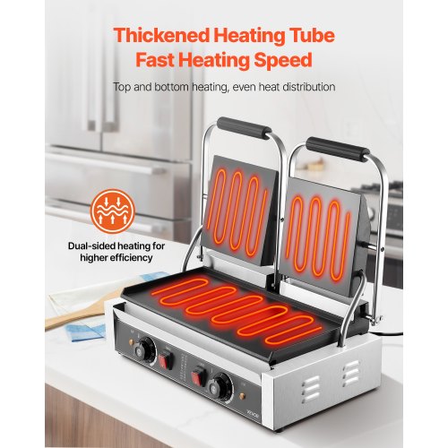 VEVOR Commercial Panini Press Grill Electric Sandwich Maker Griddle Plate 19"x9"