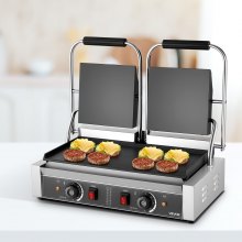 VEVOR Commercial Panini Press, 3600W Stainless Steel Electric Grill, Double Pressure Plate, Sandwich Maker with Temperature Control and Flat Enamel Plate, 485x230mm, for Hamburger, Beefsteak etc.