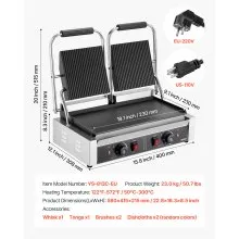 Commercial Panini Press Grill Electric Sandwich Maker Griddle Plate 19x9in