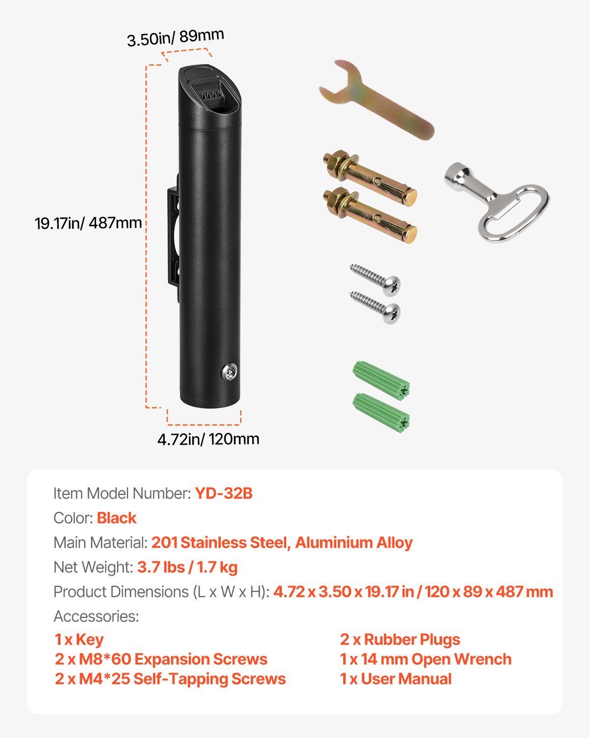 VEVOR Cigarette Butt Receptacle, Stainless Steel Cylinder Cigarette Butt Container, Wall Mounted and Weatherproof Outdoor Cigarette Butt Disposal for Garden, Office, Restaurant, Hotel, Bar, Black