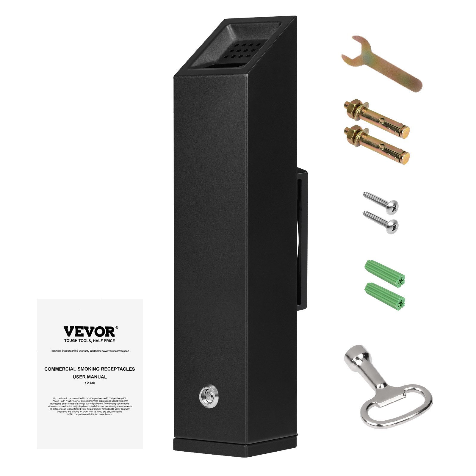 VEVOR Cigarette Butt Receptacle, Stainless Steel Cuboid Cigarette Butt Container, Wall Mounted and Weatherproof Outdoor Cigarette Butt Disposal for Garden, Office, Restaurant, Hotel, Bar, Black