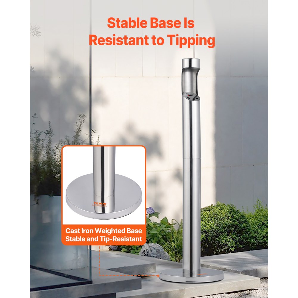 VEVOR Cigarette Butt Receptacle, Stainless Steel Cylinder Cigarette Butt Container, Freestanding and Weatherproof Outdoor Cigarette Butt Disposal for Garden, Office, Restaurant, Hotel, Bar, Silver