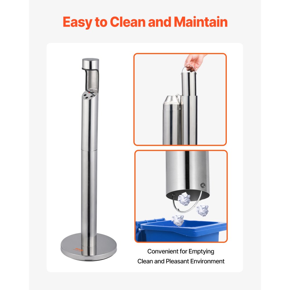 VEVOR Cigarette Butt Receptacle, Stainless Steel Cylinder Cigarette Butt Container, Freestanding and Weatherproof Outdoor Cigarette Butt Disposal for Garden, Office, Restaurant, Hotel, Bar, Silver