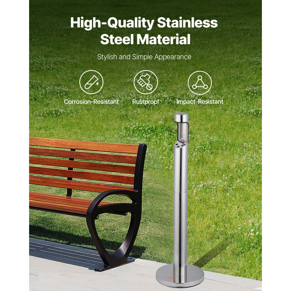 VEVOR Cigarette Butt Receptacle, Stainless Steel Cylinder Cigarette Butt Container, Freestanding and Weatherproof Outdoor Cigarette Butt Disposal for Garden, Office, Restaurant, Hotel, Bar, Silver