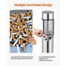 VEVOR Cigarette Butt Receptacle Stainless Steel Cylinder Butt Disposal Silver