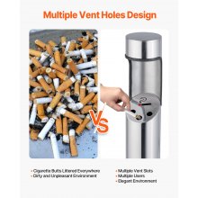 VEVOR Cigarette Butt Receptacle Stainless Steel Cylinder Butt Disposal Silver