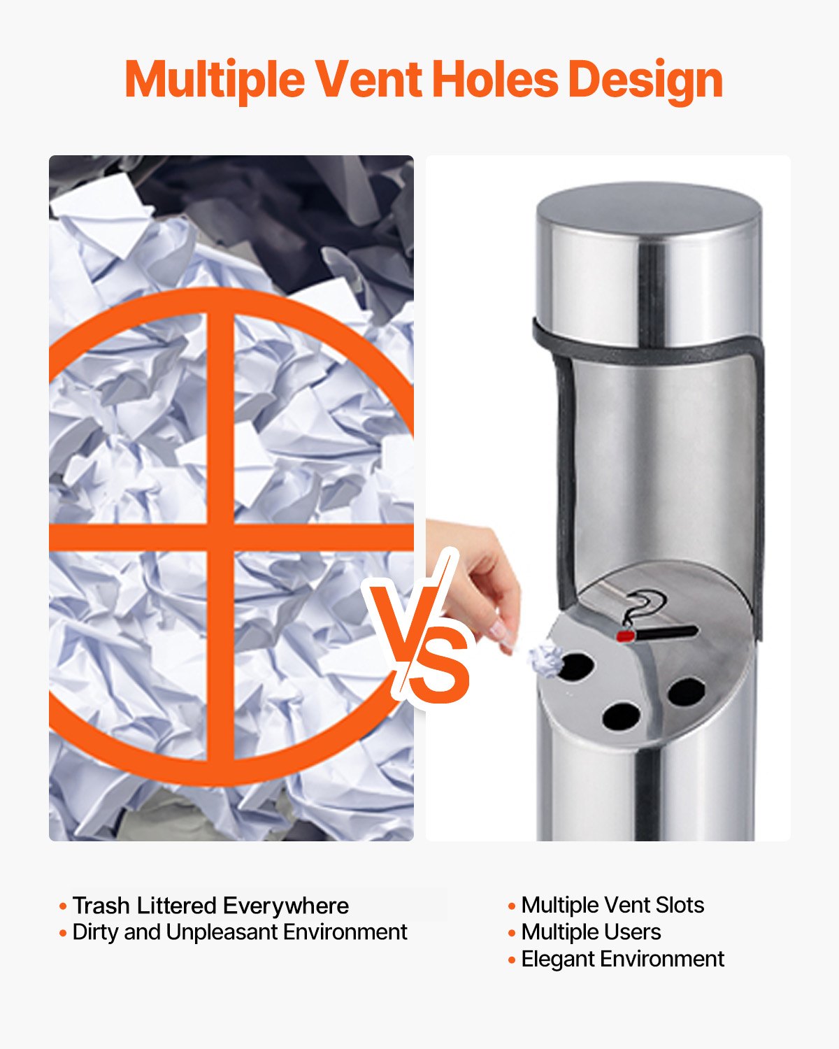 VEVOR Cigarette Butt Receptacle, Stainless Steel Cylinder Cigarette Butt Container, Freestanding and Weatherproof Outdoor Cigarette Butt Disposal for Garden, Office, Restaurant, Hotel, Bar, Silver