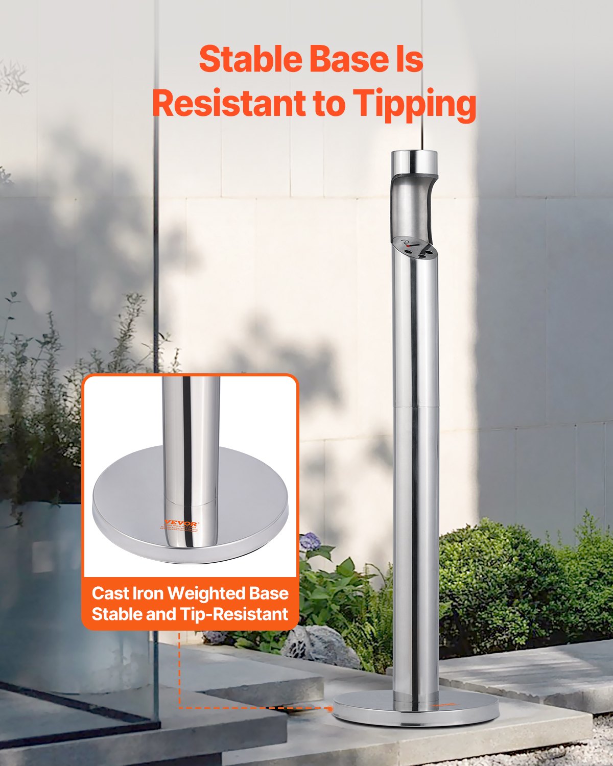 VEVOR Cigarette Butt Receptacle, Stainless Steel Cylinder Cigarette Butt Container, Freestanding and Weatherproof Outdoor Cigarette Butt Disposal for Garden, Office, Restaurant, Hotel, Bar, Silver