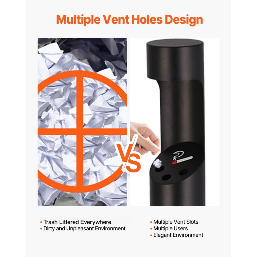 VEVOR Cigarette Butt Receptacle, Commercial Cylinder Cigarette Butt Container, Freestanding and Weatherproof Outdoor Cigarette Butt Disposal for Garden, Office, Restaurant, Hotel, Bar, Patio, Black