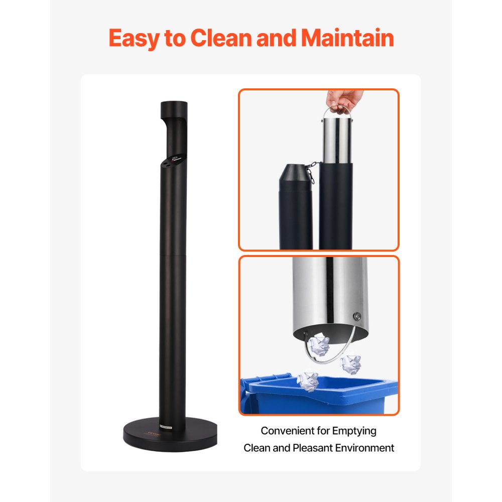VEVOR Cigarette Butt Receptacle, Commercial Cylinder Cigarette Butt Container, Freestanding and Weatherproof Outdoor Cigarette Butt Disposal for Garden, Office, Restaurant, Hotel, Bar, Patio, Black