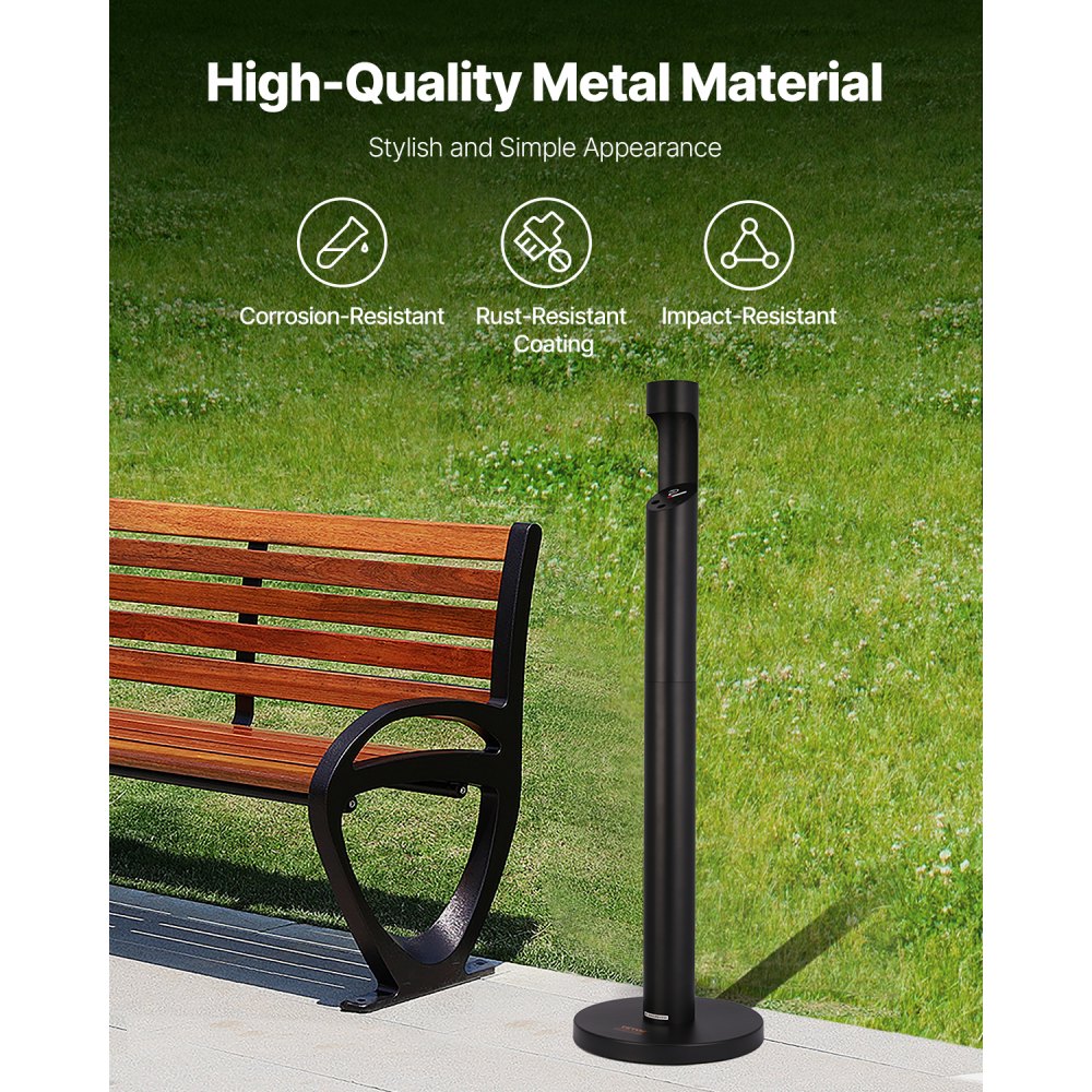 VEVOR Cigarette Butt Receptacle, Commercial Cylinder Cigarette Butt Container, Freestanding and Weatherproof Outdoor Cigarette Butt Disposal for Garden, Office, Restaurant, Hotel, Bar, Patio, Black
