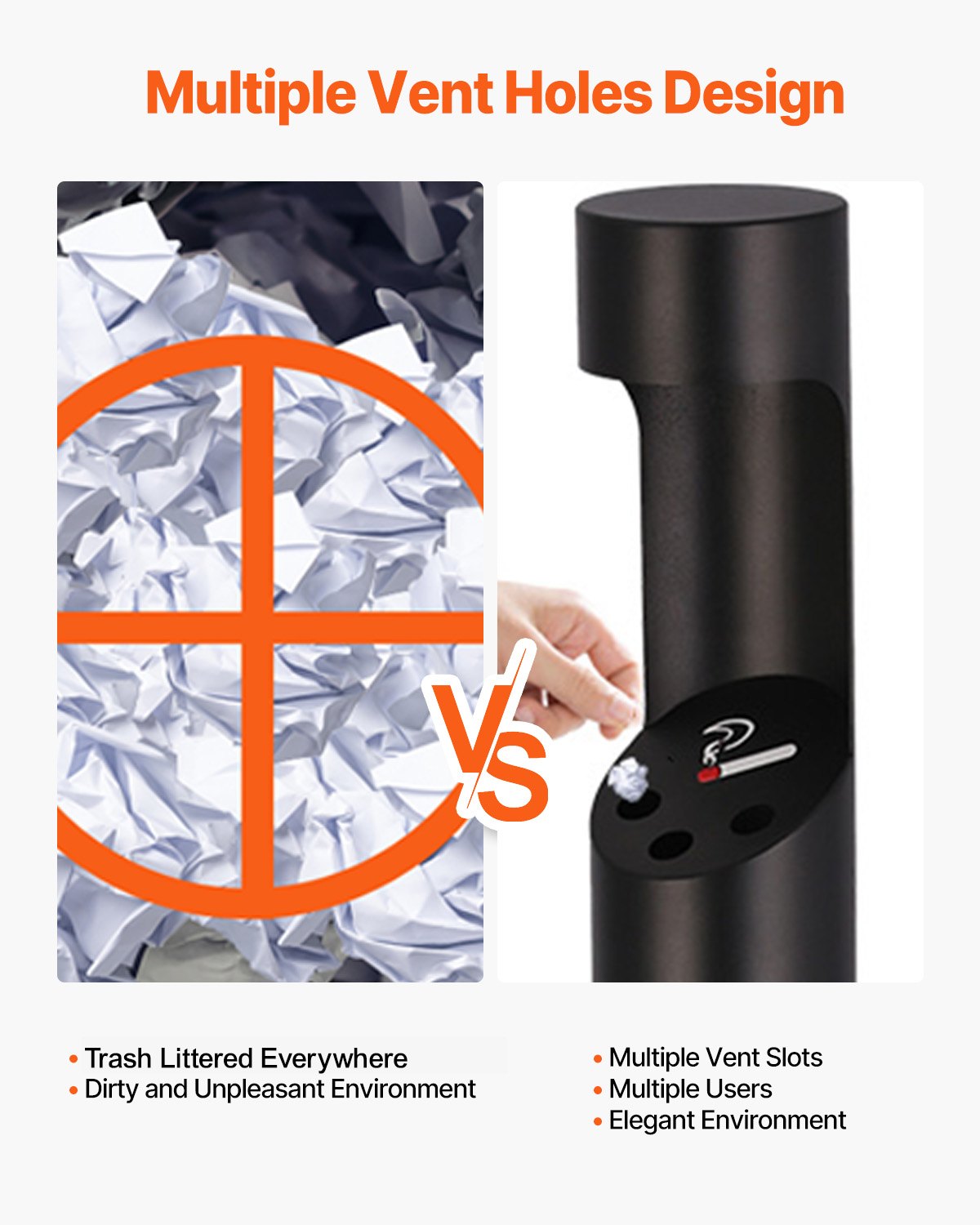 VEVOR Cigarette Butt Receptacle, Commercial Cylinder Cigarette Butt Container, Freestanding and Weatherproof Outdoor Cigarette Butt Disposal for Garden, Office, Restaurant, Hotel, Bar, Patio, Black