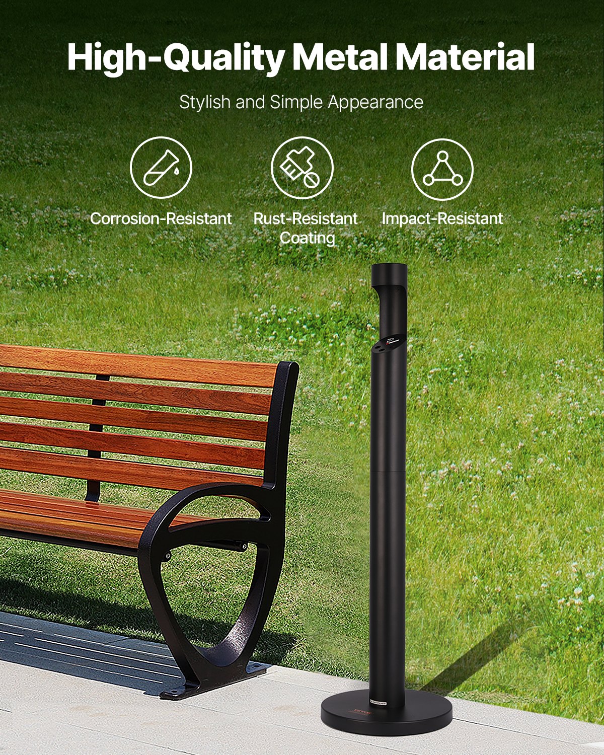 VEVOR Cigarette Butt Receptacle, Commercial Cylinder Cigarette Butt Container, Freestanding and Weatherproof Outdoor Cigarette Butt Disposal for Garden, Office, Restaurant, Hotel, Bar, Patio, Black