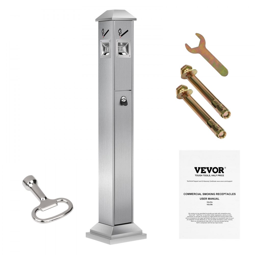 VEVOR Cigarette Butt Receptacle, Square Cigarette Butt Container with 4 Disposal Openings & Top Cover, Stainless Steel Outdoor Cigarette Butt Disposal for Garden, Office, Restaurant, Hotel, Silver