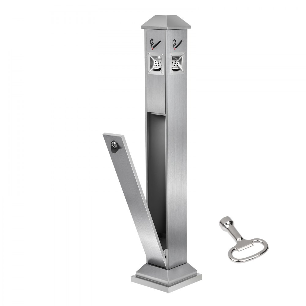 VEVOR Cigarette Butt Receptacle, Square Cigarette Butt Container with 4 Disposal Openings & Top Cover, Stainless Steel Outdoor Cigarette Butt Disposal for Garden, Office, Restaurant, Hotel, Silver