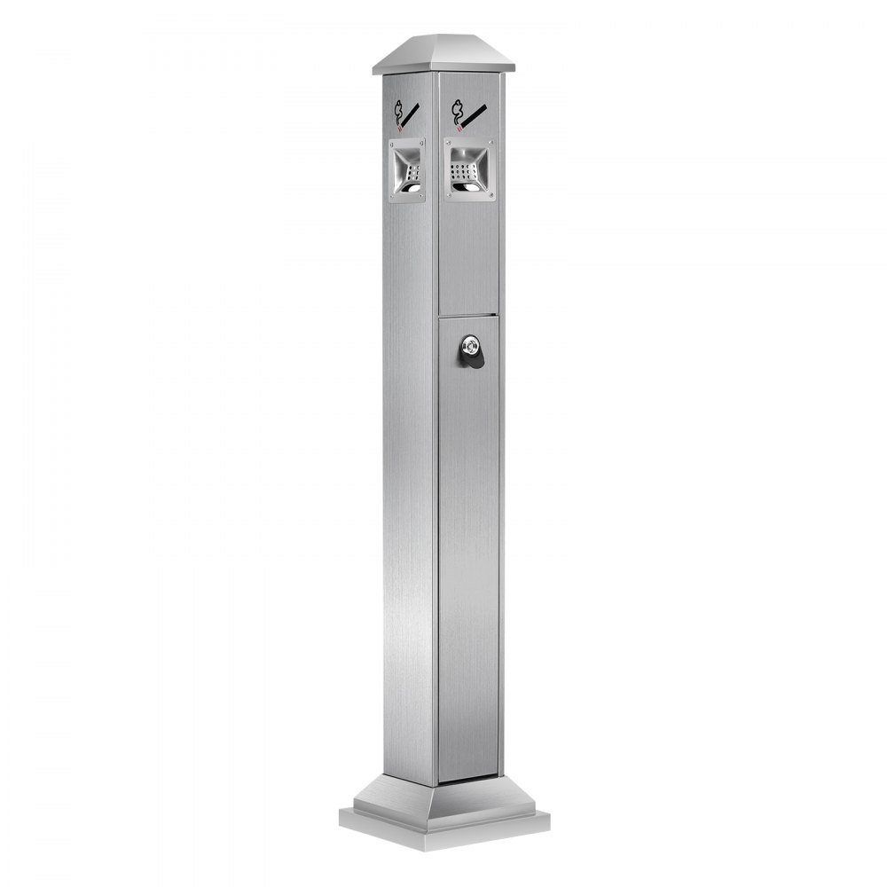 VEVOR Cigarette Butt Receptacle, Square Cigarette Butt Container with 4 Disposal Openings & Top Cover, Stainless Steel Outdoor Cigarette Butt Disposal for Garden, Office, Restaurant, Hotel, Silver