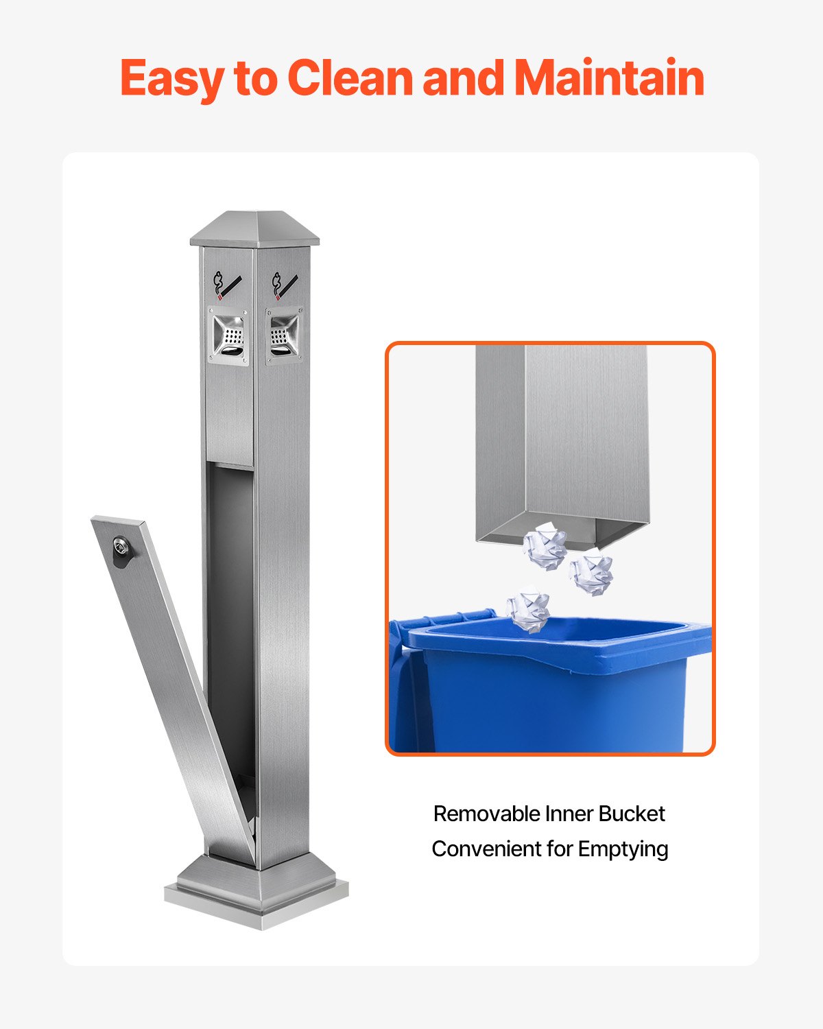 VEVOR Cigarette Butt Receptacle, Square Cigarette Butt Container with 4 Disposal Openings & Top Cover, Stainless Steel Outdoor Cigarette Butt Disposal for Garden, Office, Restaurant, Hotel, Silver