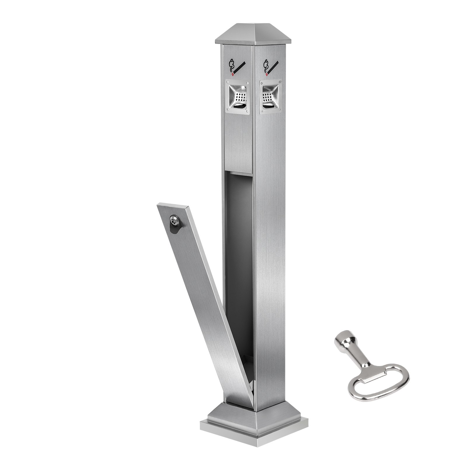 VEVOR Cigarette Butt Receptacle, Square Cigarette Butt Container with 4 Disposal Openings & Top Cover, Stainless Steel Outdoor Cigarette Butt Disposal for Garden, Office, Restaurant, Hotel, Silver